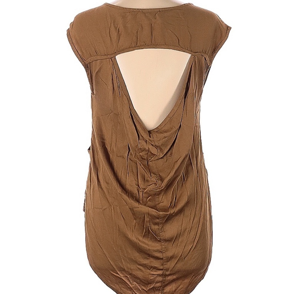 THE ODELLS by Anthropologie Tan Ruched Open Back Blouse Size X Small